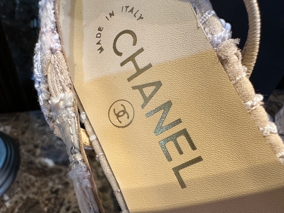 Chanel ace Letter Almond Flat Slingback - Exquisite Mesh and Printed Knit, Italian Leather Sole