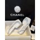 Chanel White Bouclé Flat Slingback Sandals 