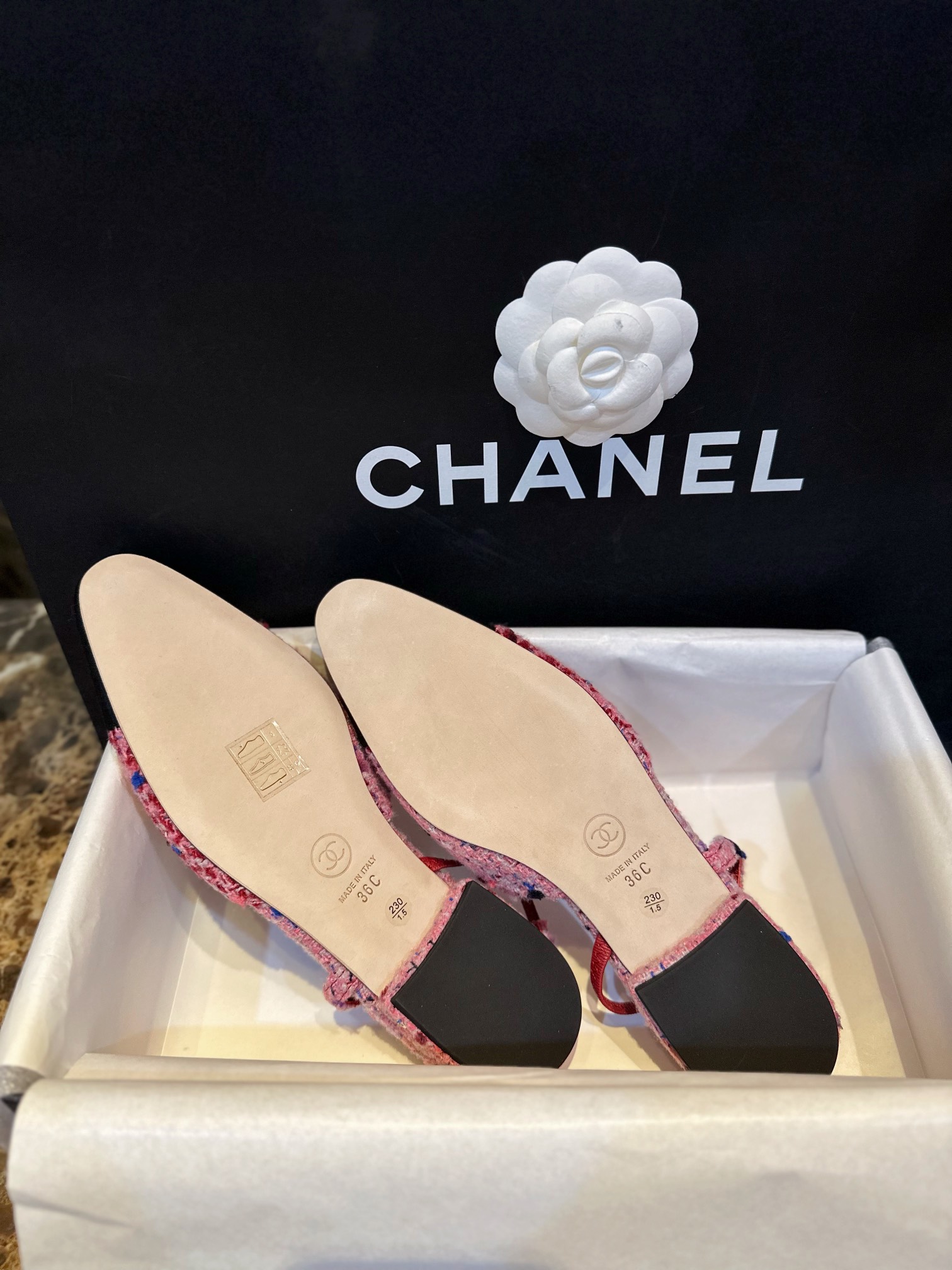 Chanel Dragonfruit Bouclé Flat Slingback - Craftsmanship Demanding Bouclé Fabric, Lamb Leather Lining, Italian Leather Sole