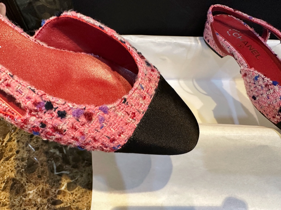 Chanel Dragonfruit Bouclé Flat Slingback - Craftsmanship Demanding Bouclé Fabric, Lamb Leather Lining, Italian Leather Sole