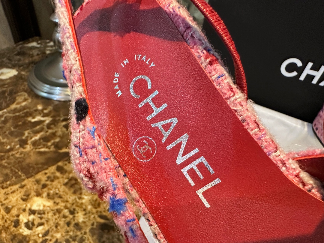 Chanel Dragonfruit Bouclé Flat Slingback - Craftsmanship Demanding Bouclé Fabric, Lamb Leather Lining, Italian Leather Sole