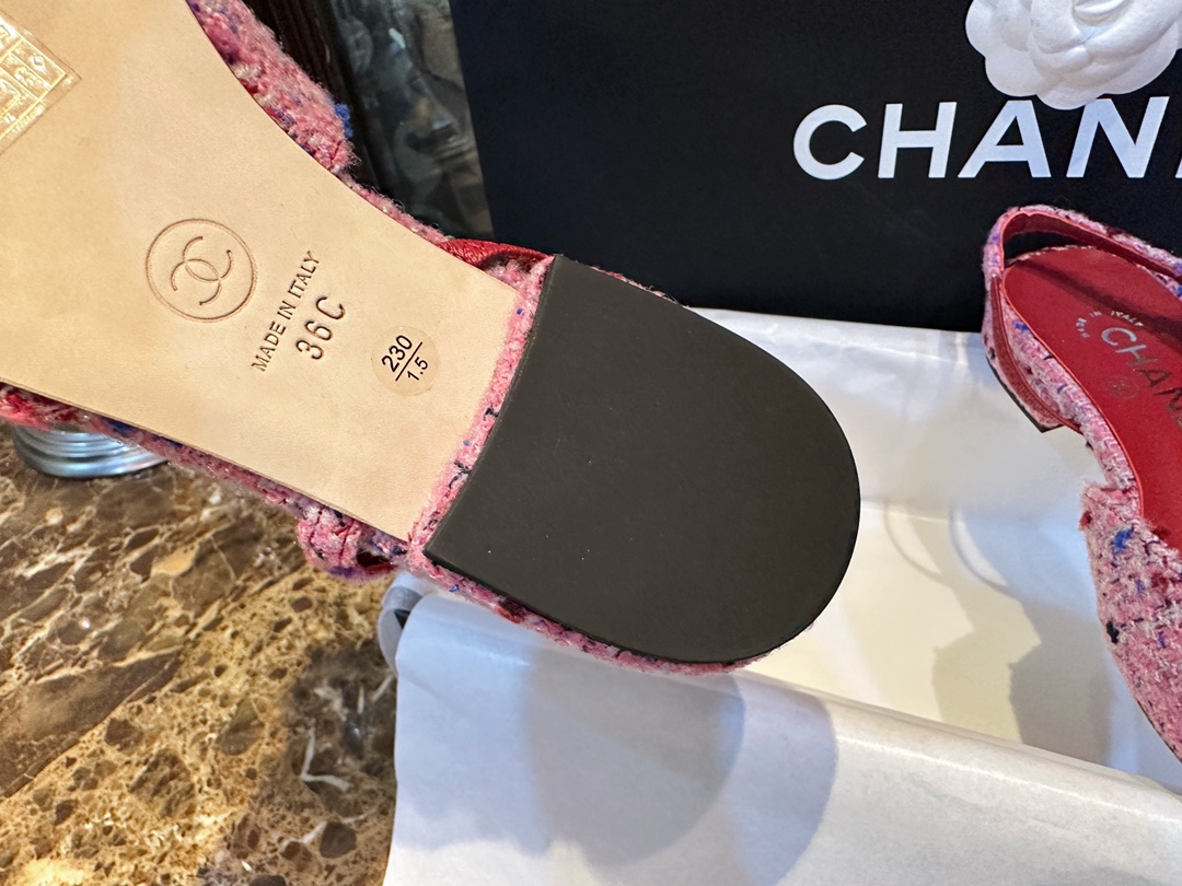 Chanel Dragonfruit Bouclé Flat Slingback - Craftsmanship Demanding Bouclé Fabric, Lamb Leather Lining, Italian Leather Sole