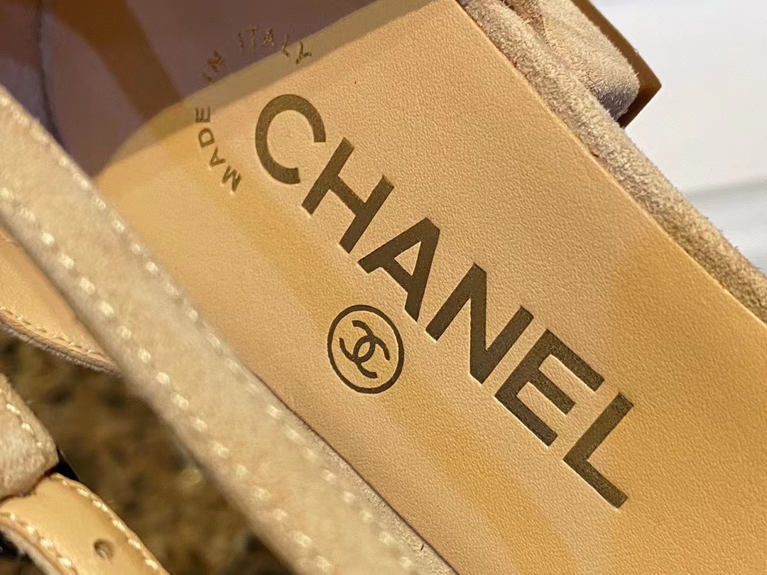 Chanel  Vintage Square Toe Mary Janes in Apricot Suede, Retro Satin Square Toe, Goat Leather with Suede Effect, Comfortable Lamb Leather Lining