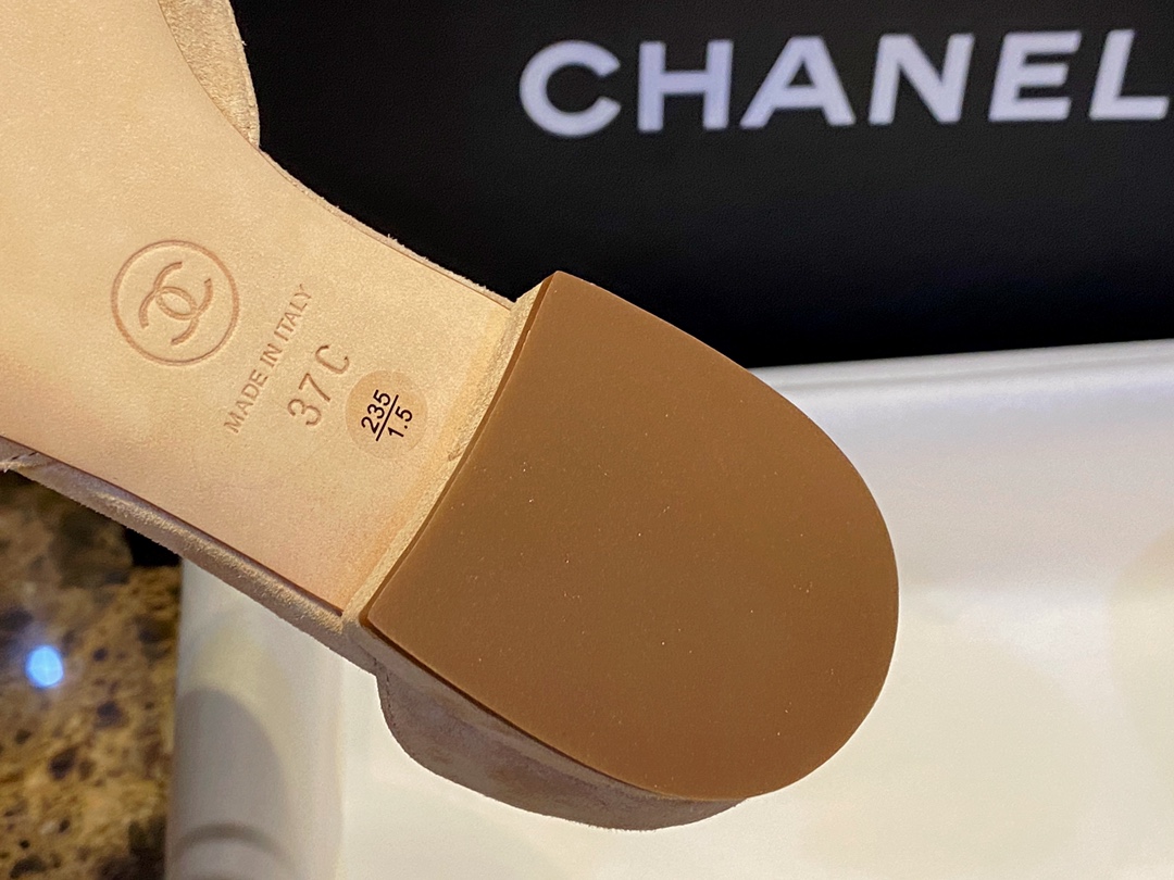 Chanel  Vintage Square Toe Mary Janes in Apricot Suede, Retro Satin Square Toe, Goat Leather with Suede Effect, Comfortable Lamb Leather Lining