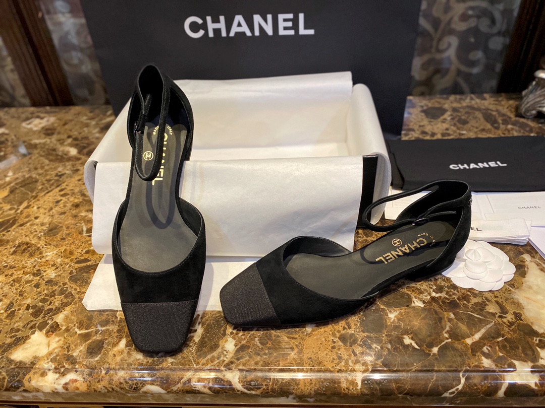 Chanel Vintage Square Toe Mary Janes in Black Suede