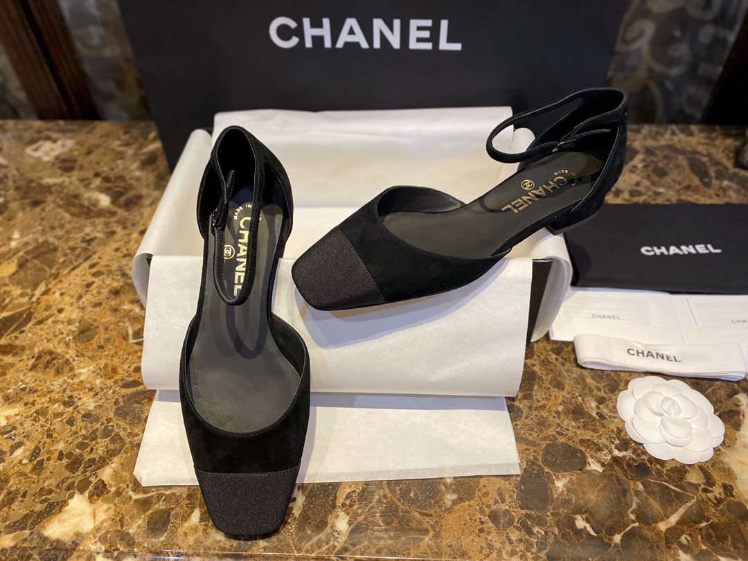 Chanel Vintage Square Toe Mary Janes in Black Suede