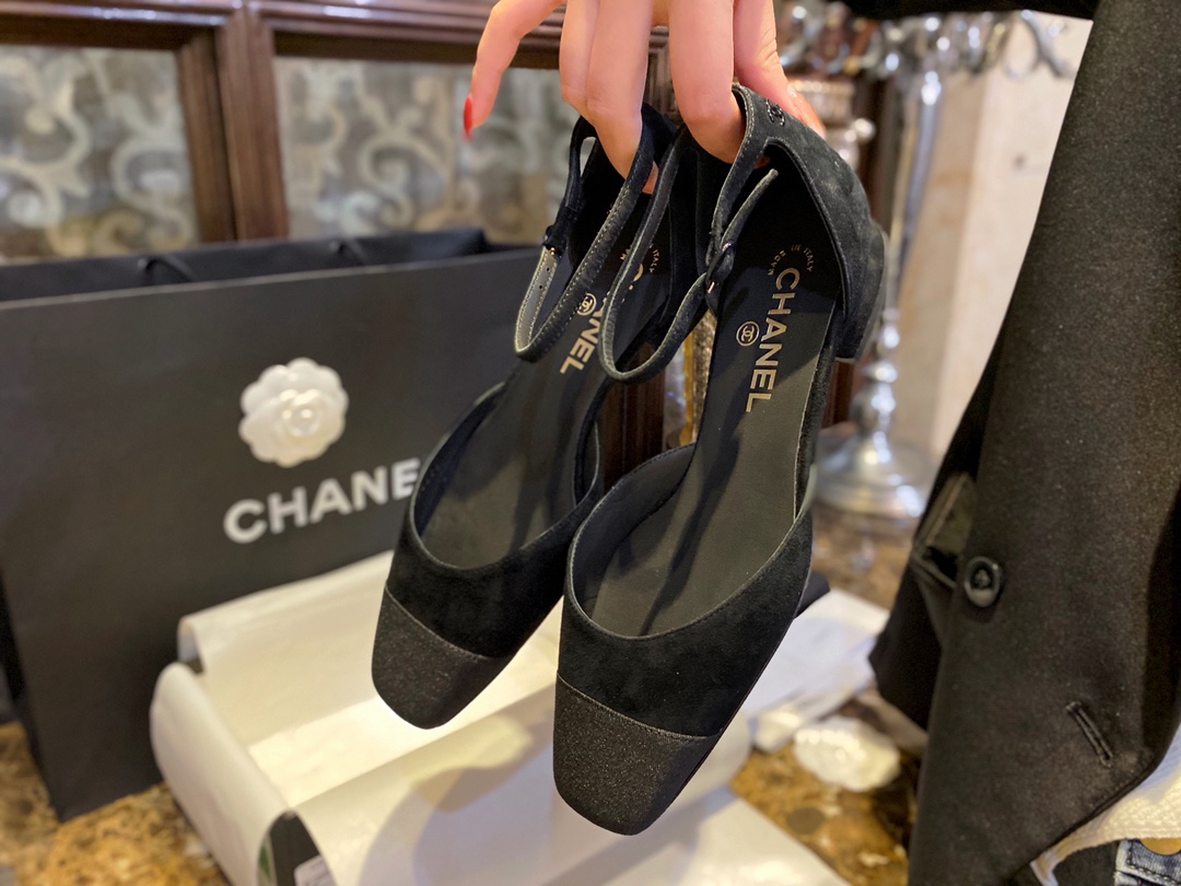 Chanel Vintage Square Toe Mary Janes in Black Suede