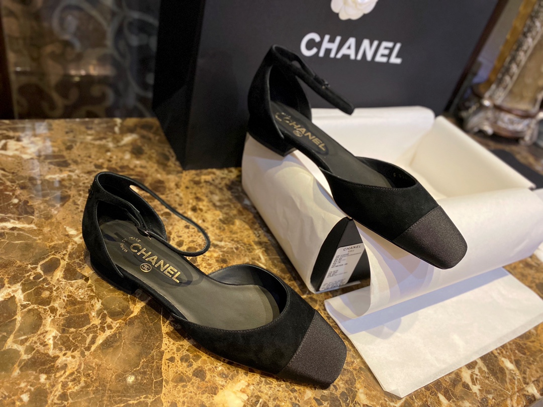 Chanel Vintage Square Toe Mary Janes in Black Suede