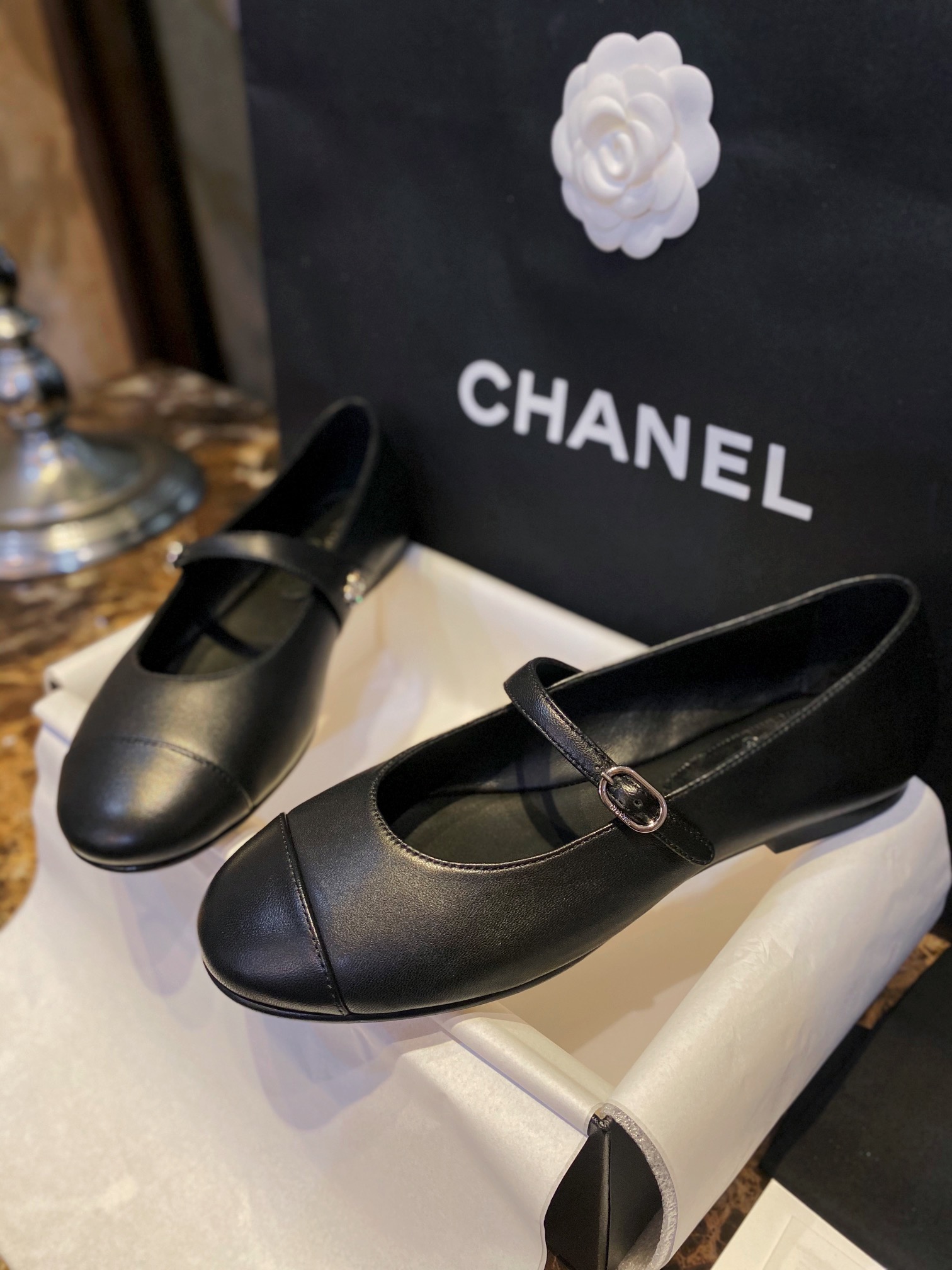 Chanel Cozy Black Mary Jane Flats in Supple Sheepskin, Comfort Guaranteed or Your Money Back! Subtle Side Logo for Understated Elegance, Timeless Grace