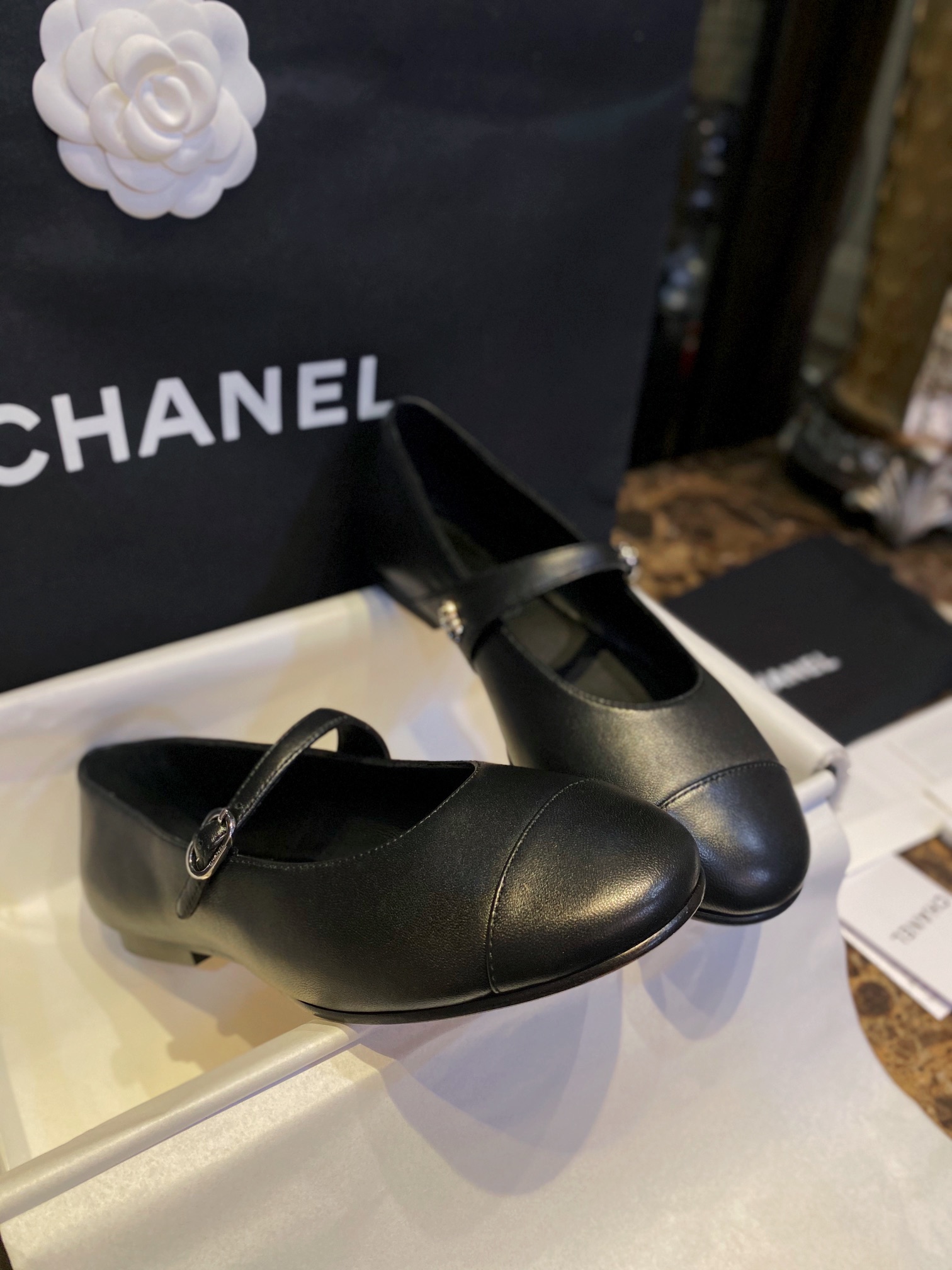 Chanel Cozy Black Mary Jane Flats in Supple Sheepskin, Comfort Guaranteed or Your Money Back! Subtle Side Logo for Understated Elegance, Timeless Grace