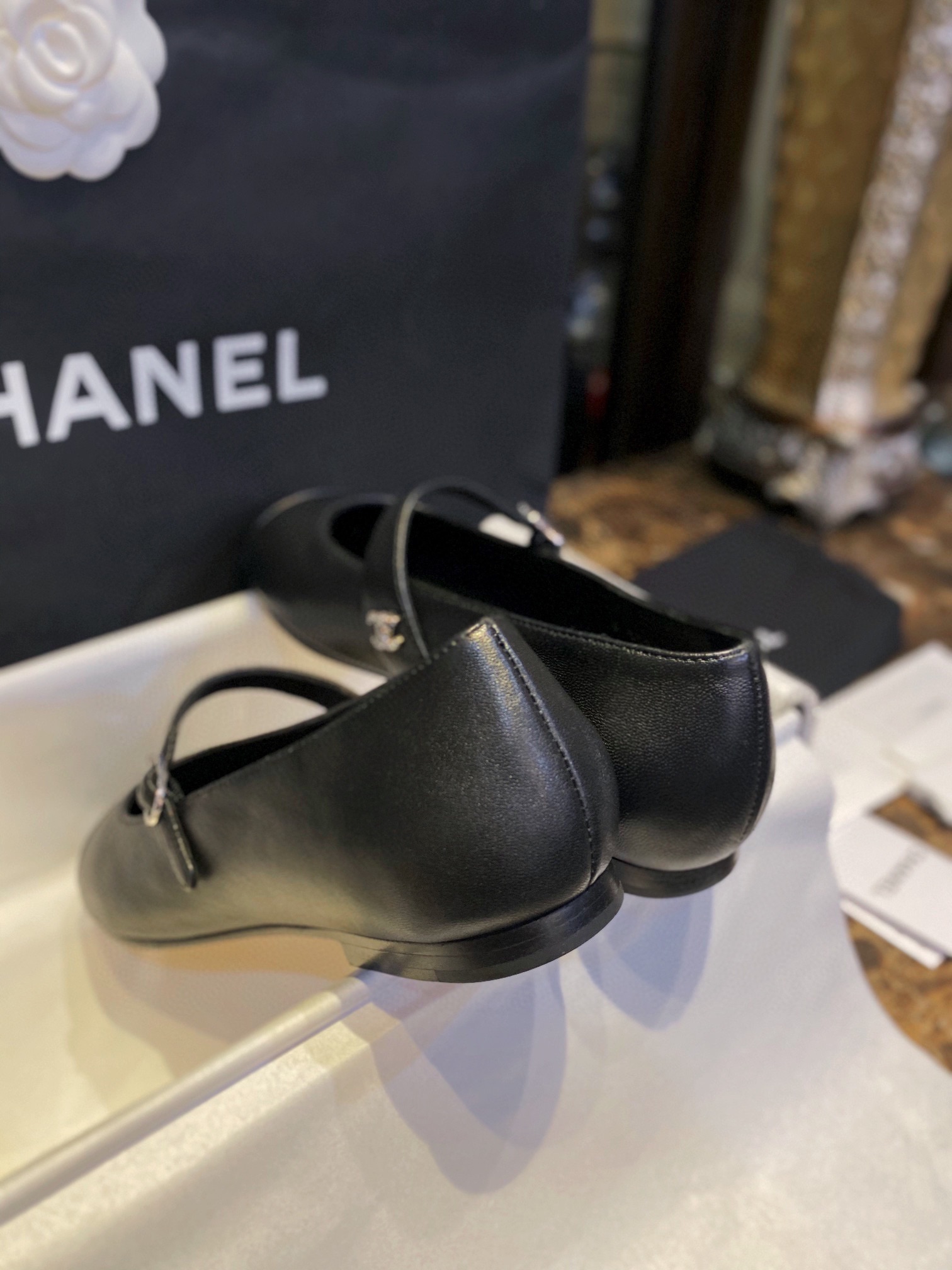 Chanel Cozy Black Mary Jane Flats in Supple Sheepskin, Comfort Guaranteed or Your Money Back! Subtle Side Logo for Understated Elegance, Timeless Grace