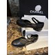 Chanel Genuine Sheepskin Black and Gold Mary Jane Lace-Up Shoes