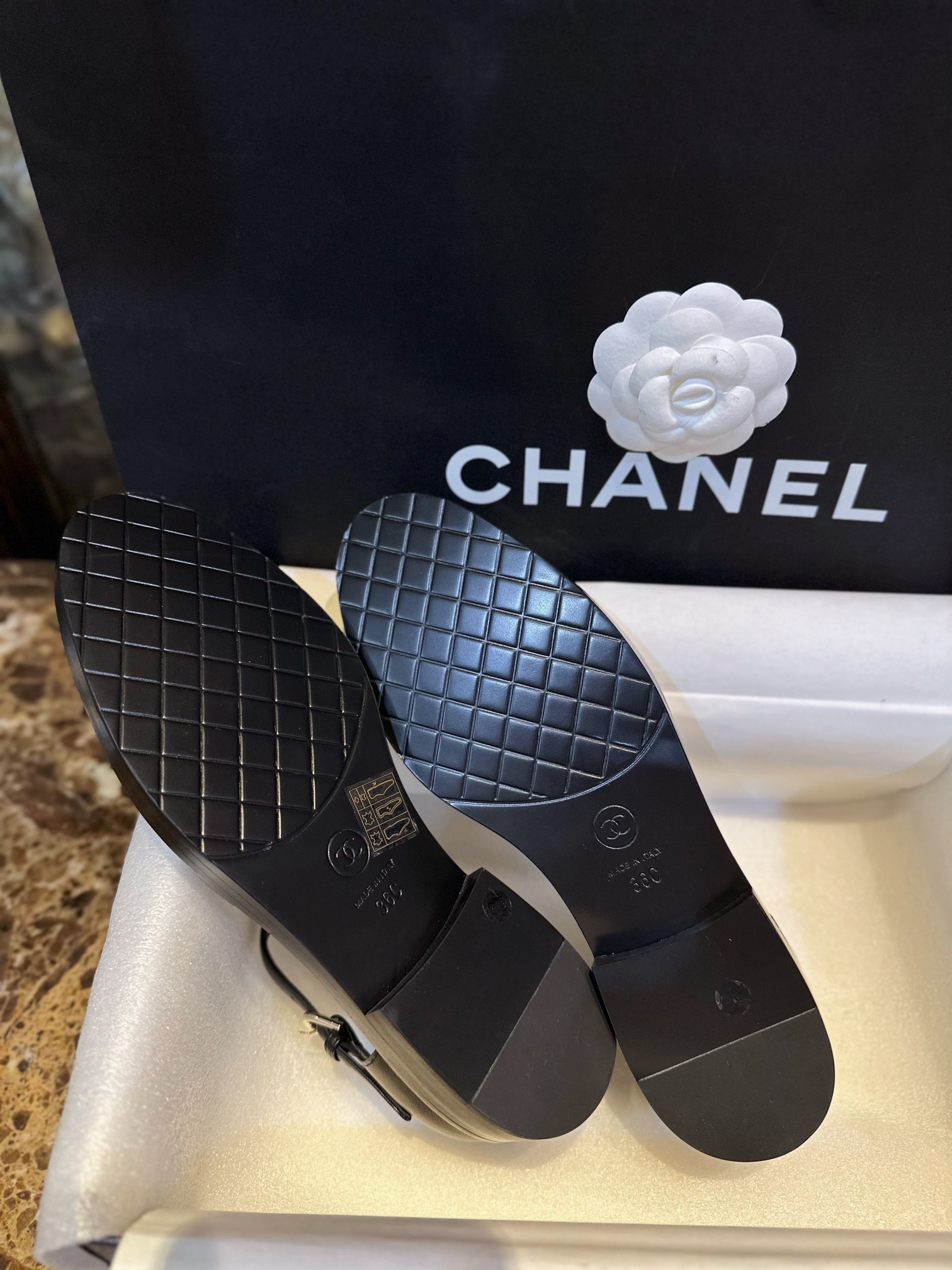 Chanel Genuine Sheepskin Black and Gold Mary Jane Lace-Up Shoes