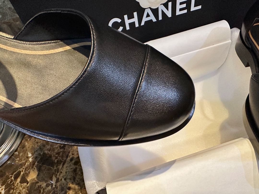 Chanel Genuine Sheepskin Black and Gold Mary Jane Lace-Up Shoes