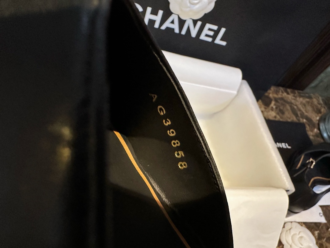 Chanel Genuine Sheepskin Black and Gold Mary Jane Lace-Up Shoes