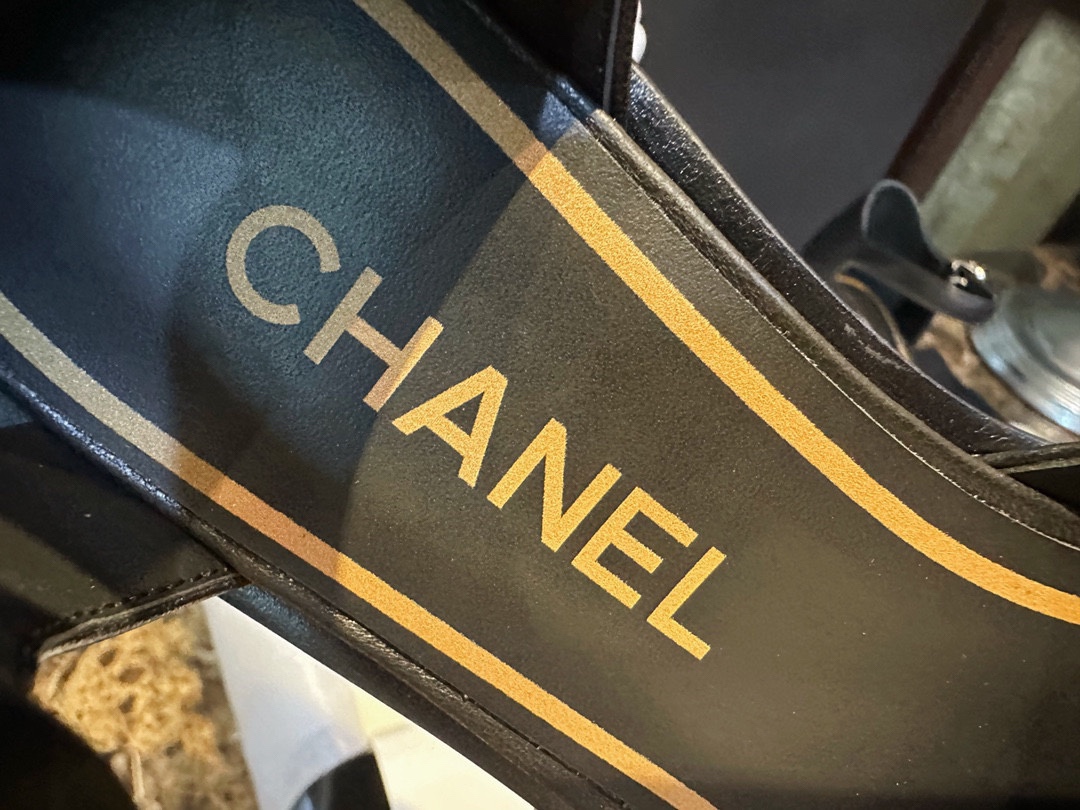 Chanel Genuine Sheepskin Black and Gold Mary Jane Lace-Up Shoes