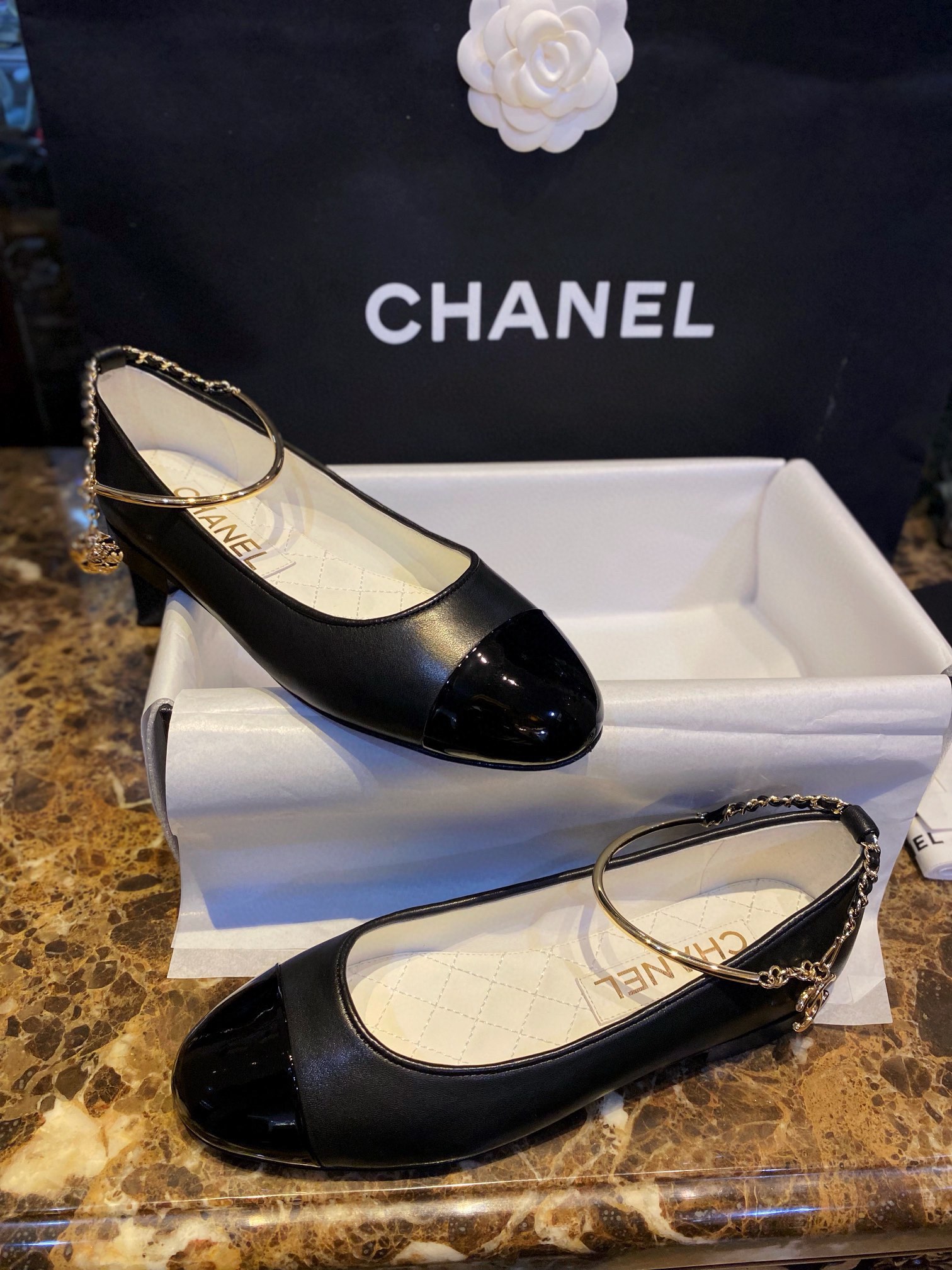 Chanel Glossy Black Chain Mary Jane - Imported Lamb Leather Upper with Ultra-Black Shine, Exquisite Lamb Leather Lining