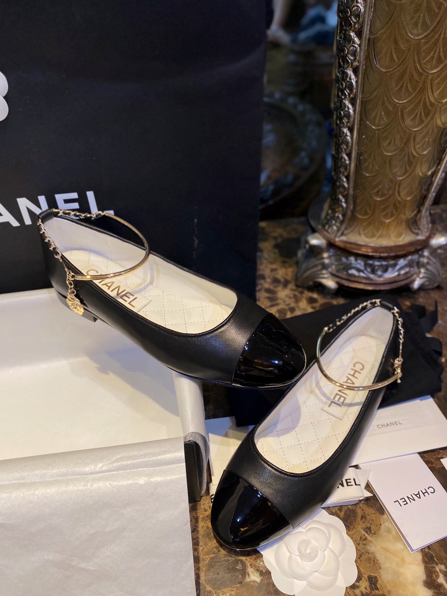 Chanel Glossy Black Chain Mary Jane - Imported Lamb Leather Upper with Ultra-Black Shine, Exquisite Lamb Leather Lining