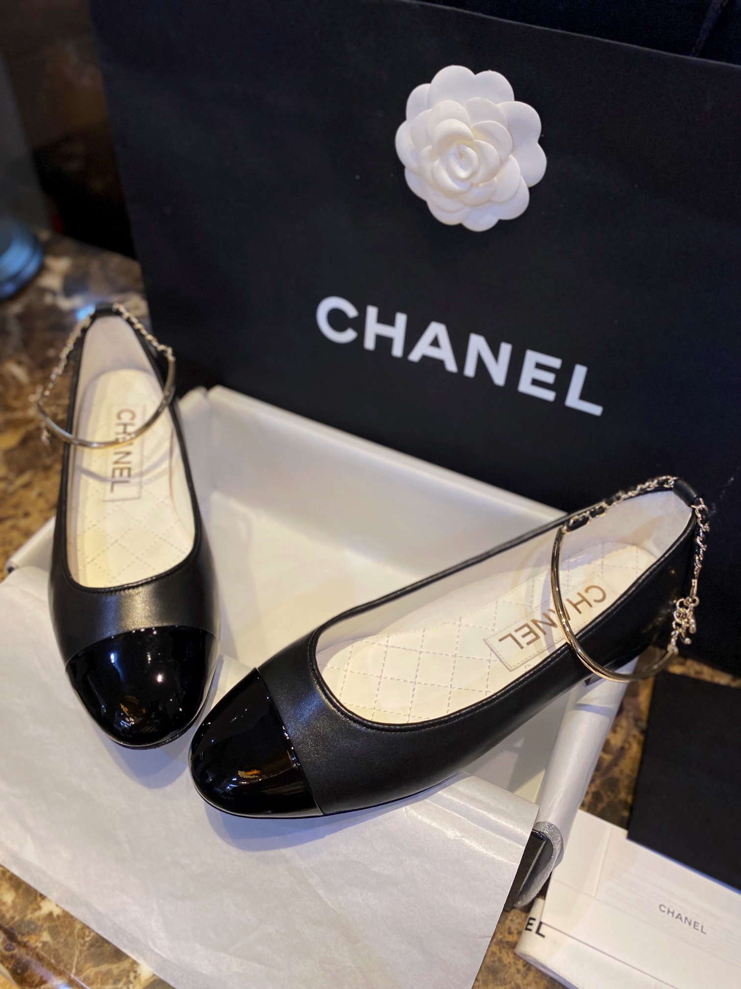 Chanel Glossy Black Chain Mary Jane - Imported Lamb Leather Upper with Ultra-Black Shine, Exquisite Lamb Leather Lining