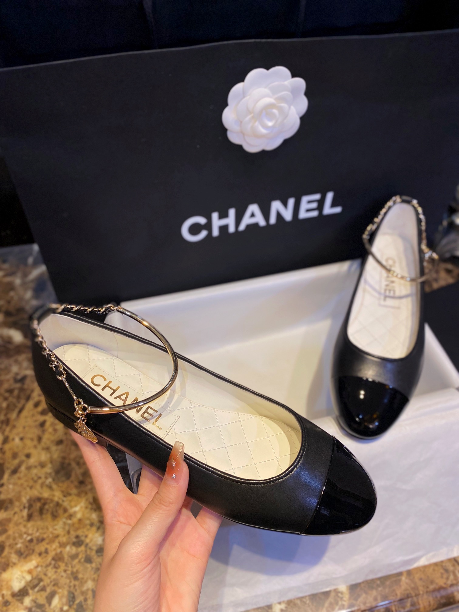 Chanel Glossy Black Chain Mary Jane - Imported Lamb Leather Upper with Ultra-Black Shine, Exquisite Lamb Leather Lining