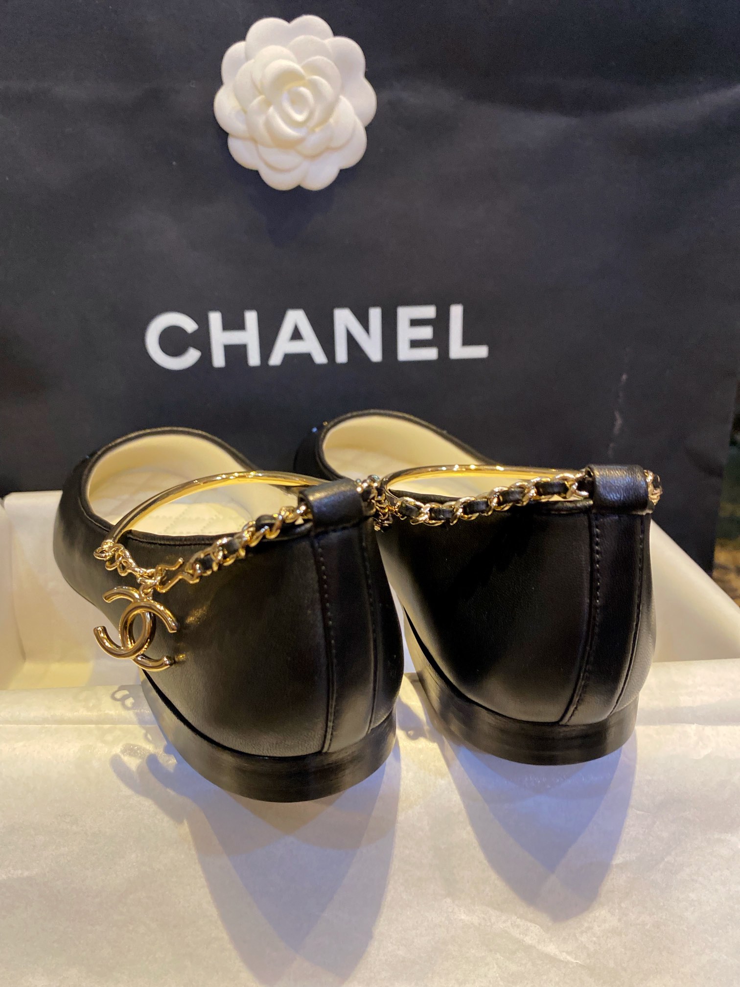 Chanel Glossy Black Chain Mary Jane - Imported Lamb Leather Upper with Ultra-Black Shine, Exquisite Lamb Leather Lining