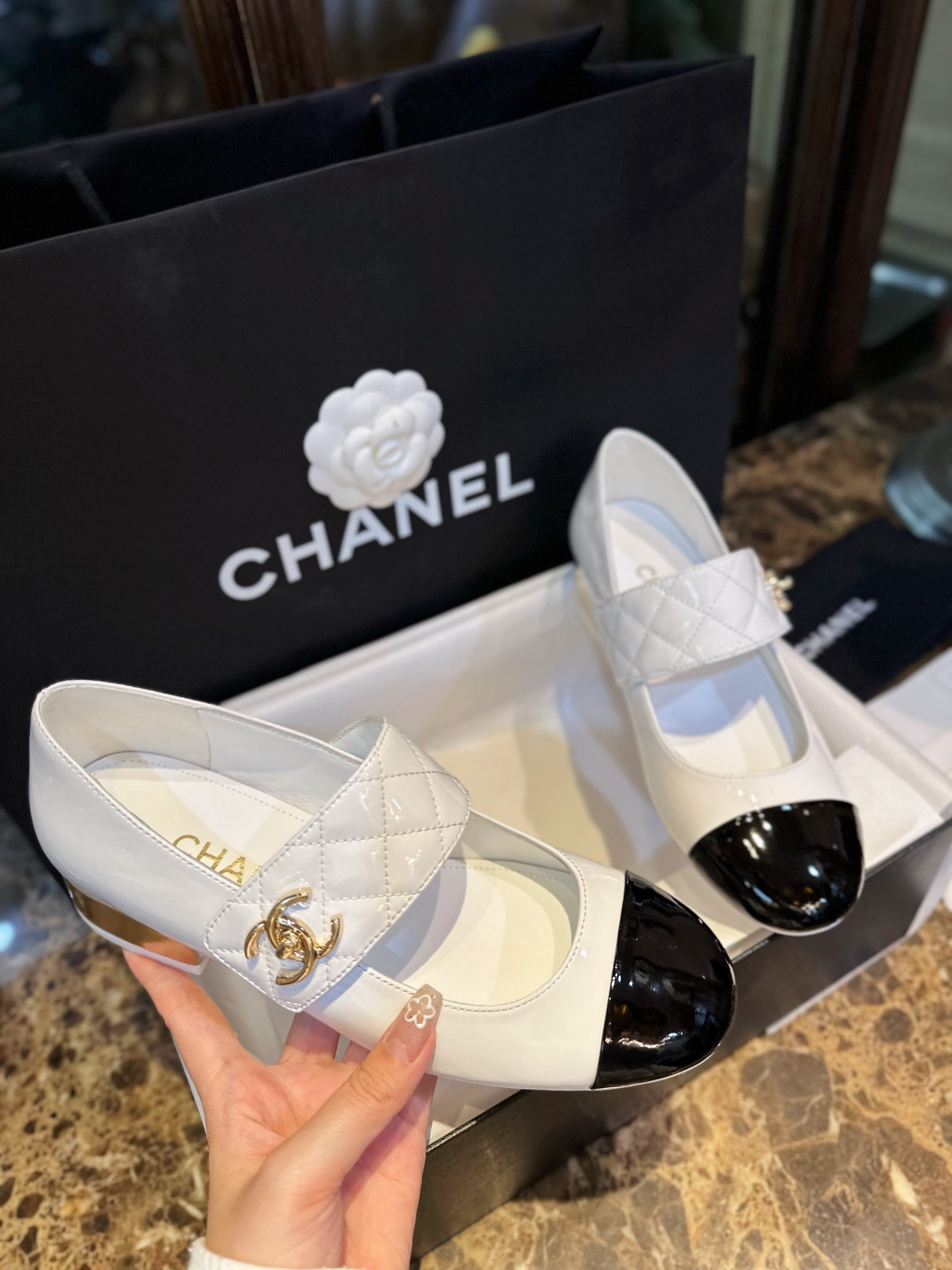 Chanel Bookbag Buckle Gold Heel Mary Jane