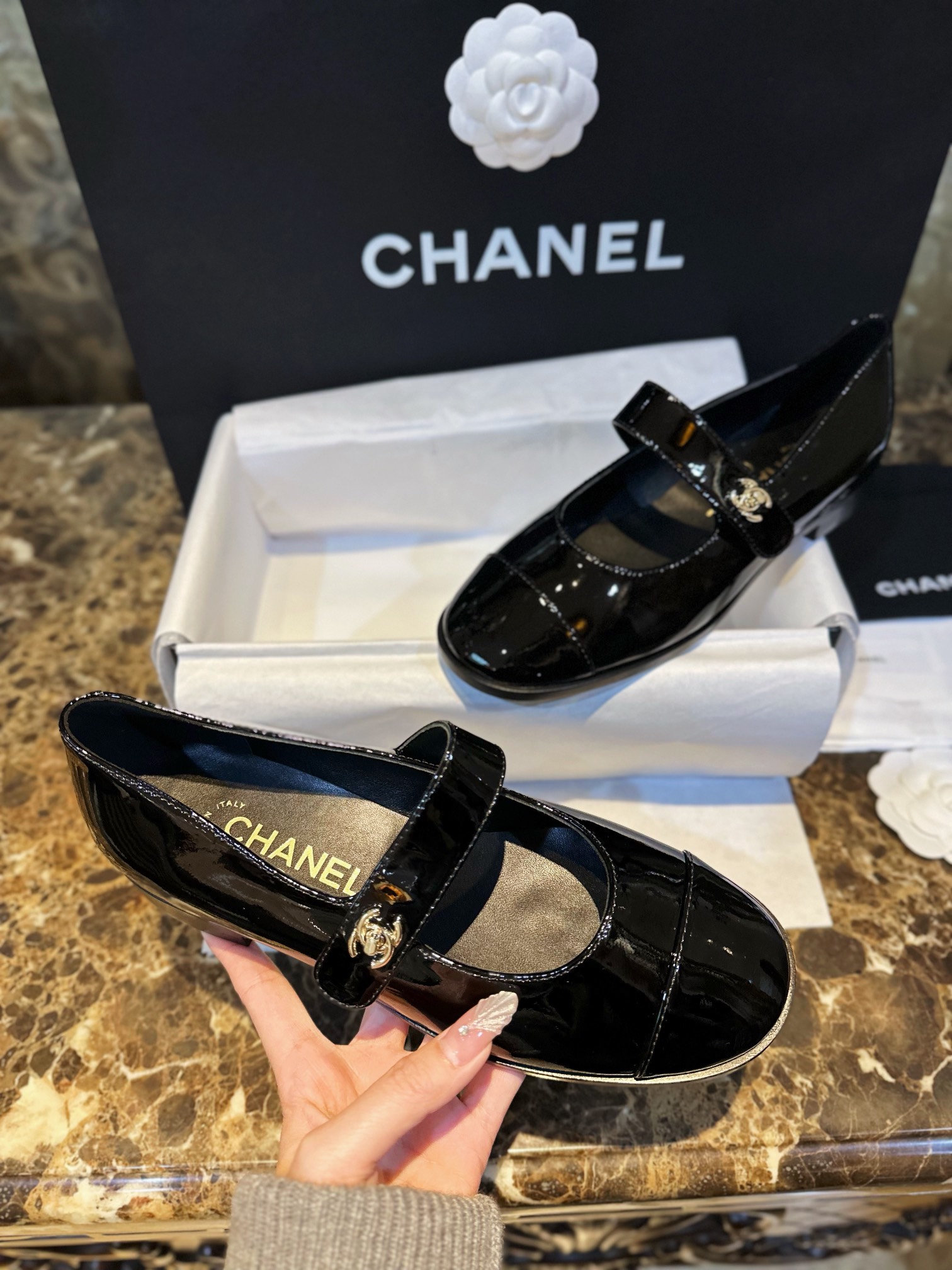 Chanel Black Patent Leather Mary Jane - Super Classic Bookbag Clasp, Imported Calf Patent Leather ➕ Full-Rounded Toe, Soft Lamb Leather Lining ➕ 2cm Heel Height