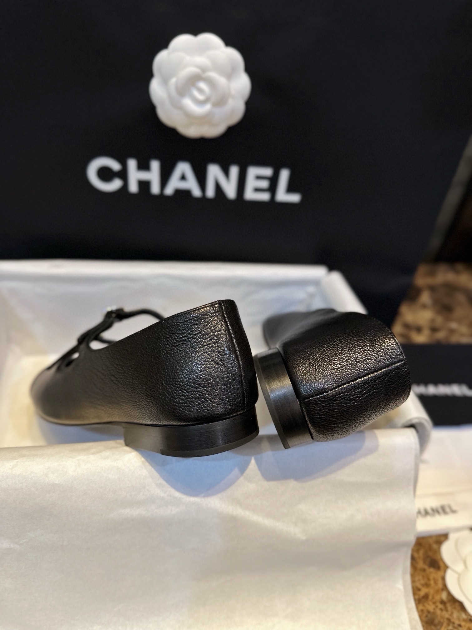 Chanel Double Strap Rhinestone Mary Janes - Black Pine Goat Leather Combined with Fine Lamb Leather