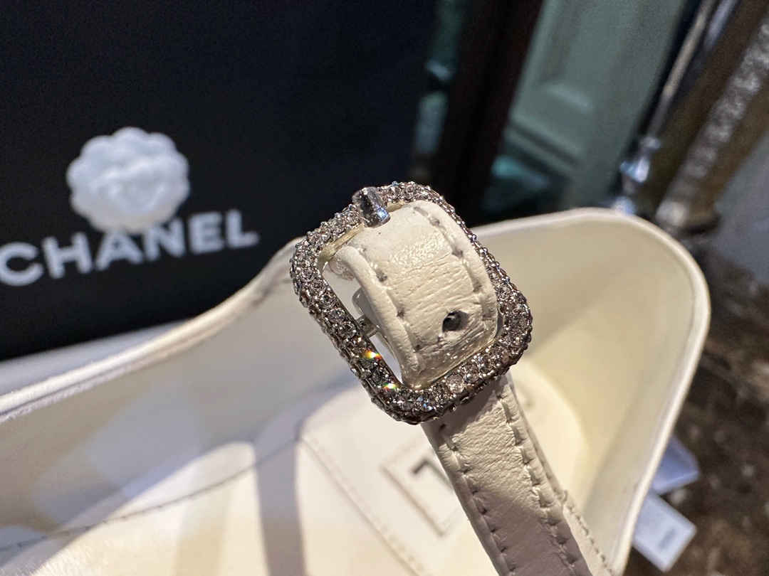 Chanel Black and White Double Strap Rhinestone Mary Janes, Black and White Goat Leather with White Genuine Leather Sole