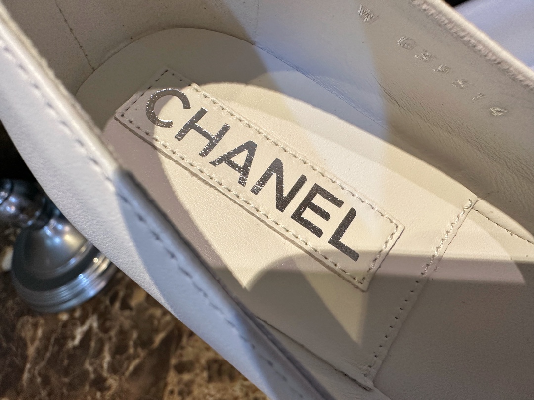 Chanel Black and White Double Strap Rhinestone Mary Janes, Black and White Goat Leather with White Genuine Leather Sole