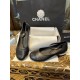 Chanel Black Mary Jane with Pearl Heels, Impeccable Design with Imported Burst Crackle Effect Calf Leather 