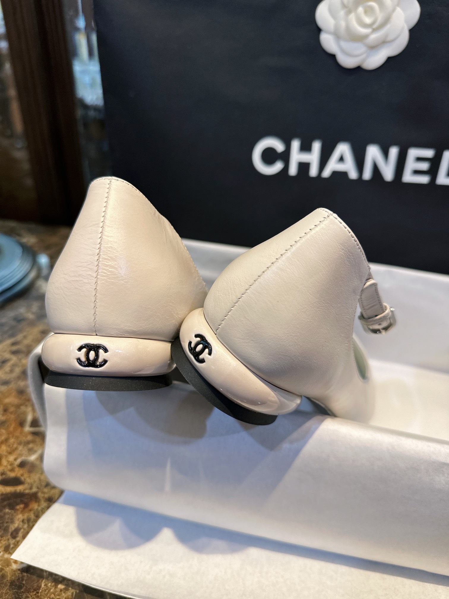 Chanel Black and White Pearl Mary Janes - Luxurious Black and White Contrast in Waxy Calf Leather, Round Toe for Youthful Look, Pearl-textured Small Heels with Exquisite Logo Detail, 