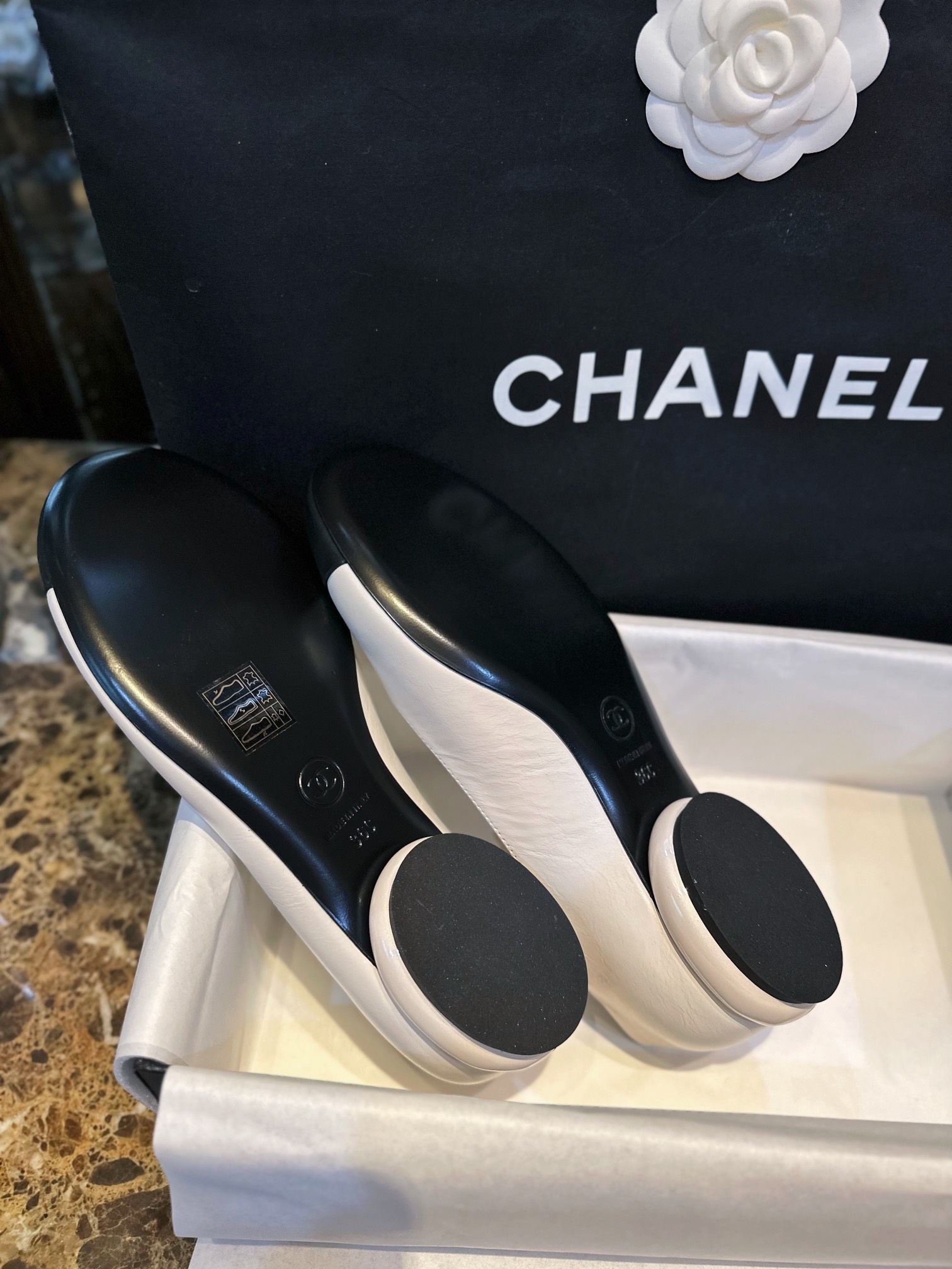 Chanel Black and White Pearl Mary Janes - Luxurious Black and White Contrast in Waxy Calf Leather, Round Toe for Youthful Look, Pearl-textured Small Heels with Exquisite Logo Detail, 