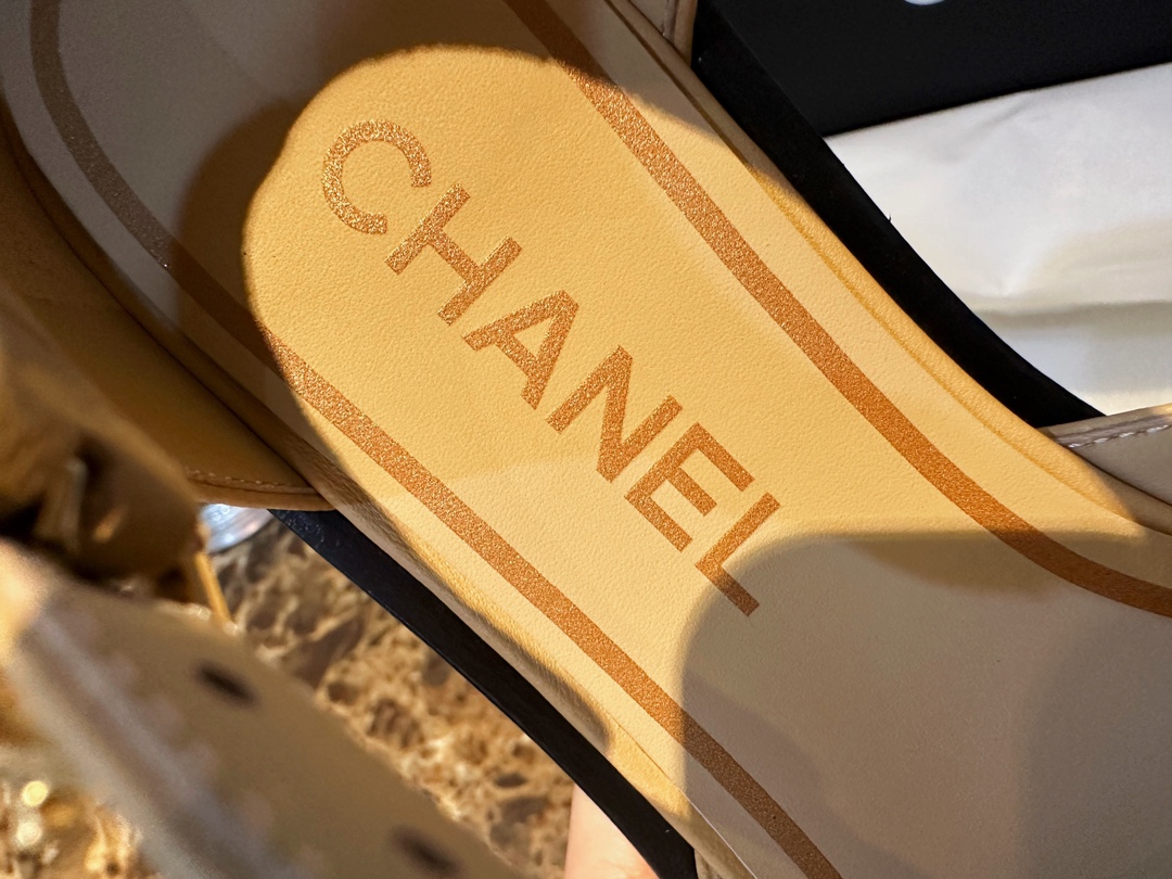 Chanel Apricot Mary Jane Lace-Up Shoes 