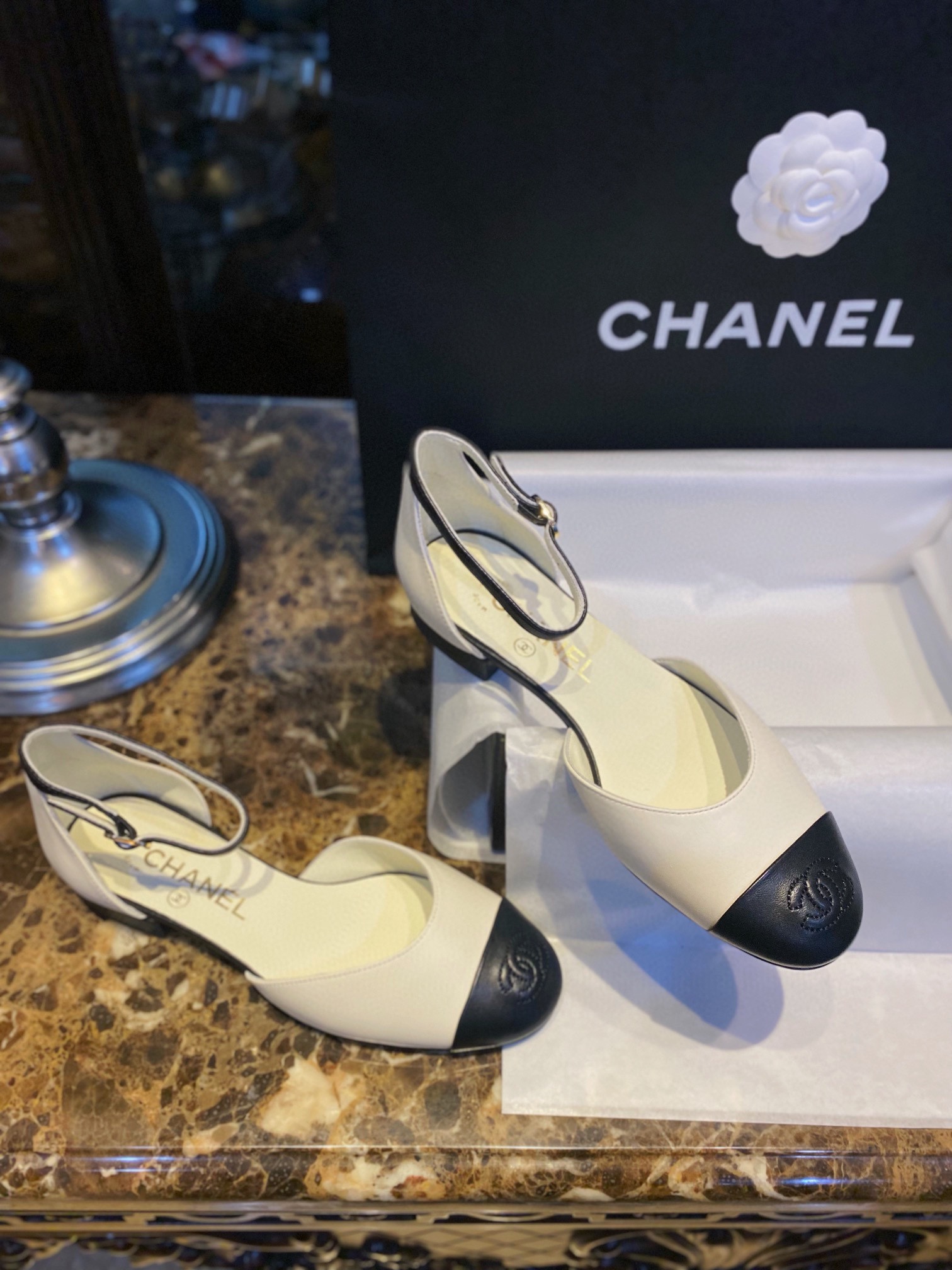 Chanel Black and White Color Block Mary Janes - Premium Feel of Fine Lamb Leather