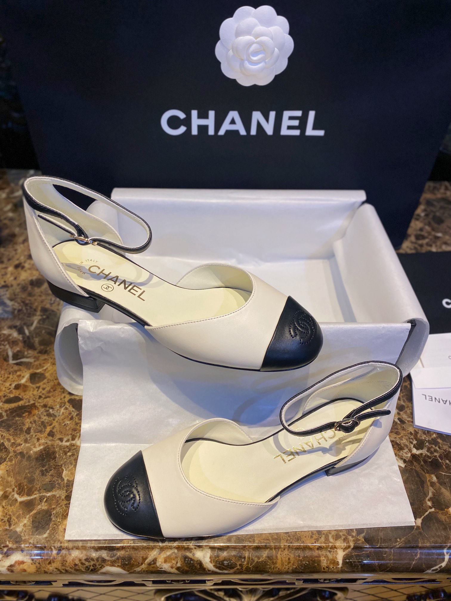 Chanel Black and White Color Block Mary Janes - Premium Feel of Fine Lamb Leather