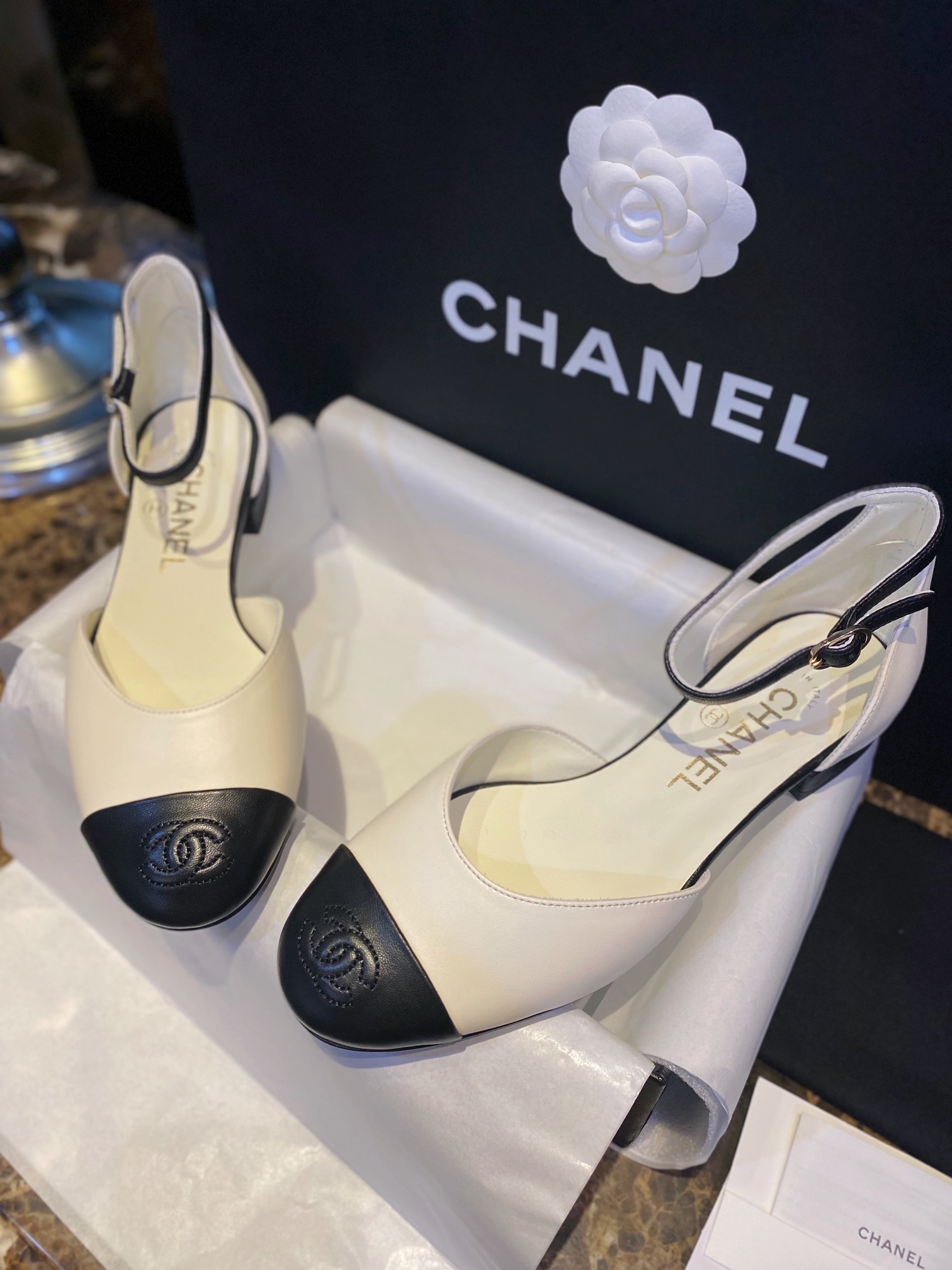 Chanel Black and White Color Block Mary Janes - Premium Feel of Fine Lamb Leather