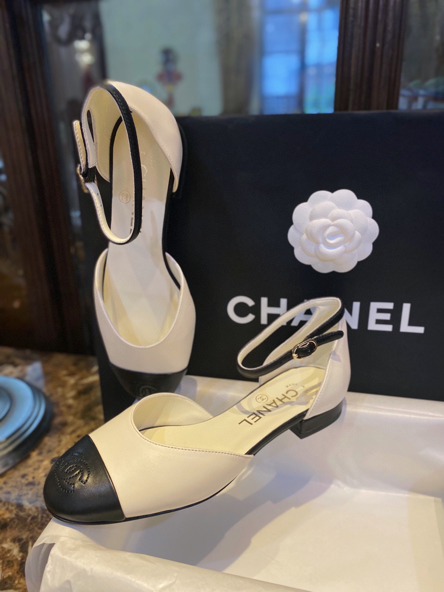 Chanel Black and White Color Block Mary Janes - Premium Feel of Fine Lamb Leather