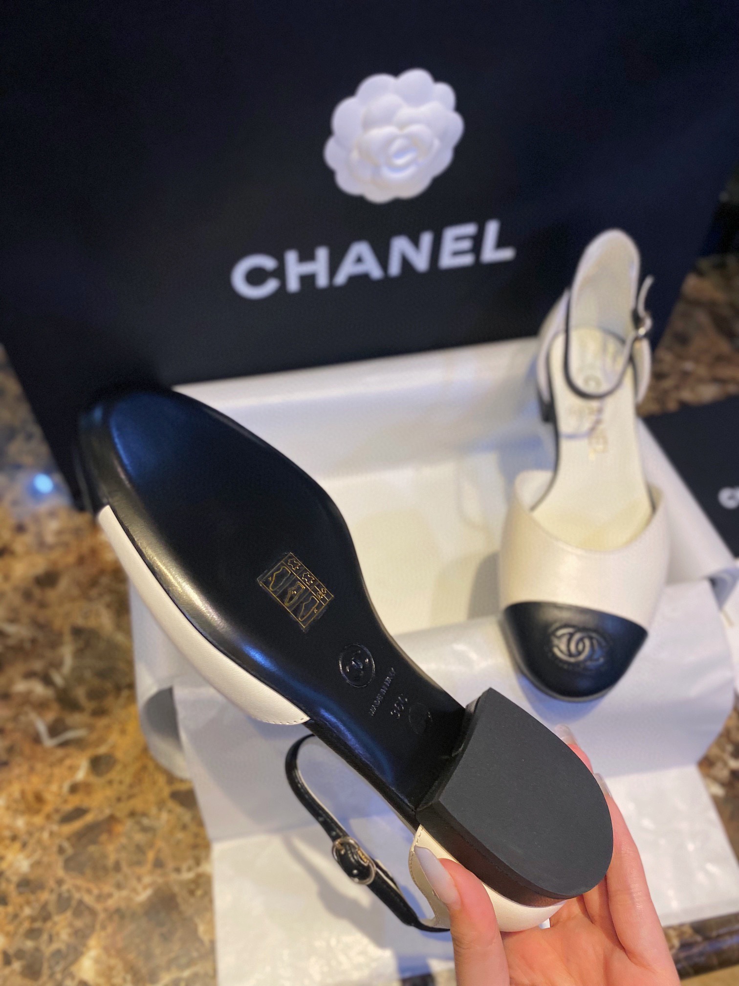 Chanel Black and White Color Block Mary Janes - Premium Feel of Fine Lamb Leather