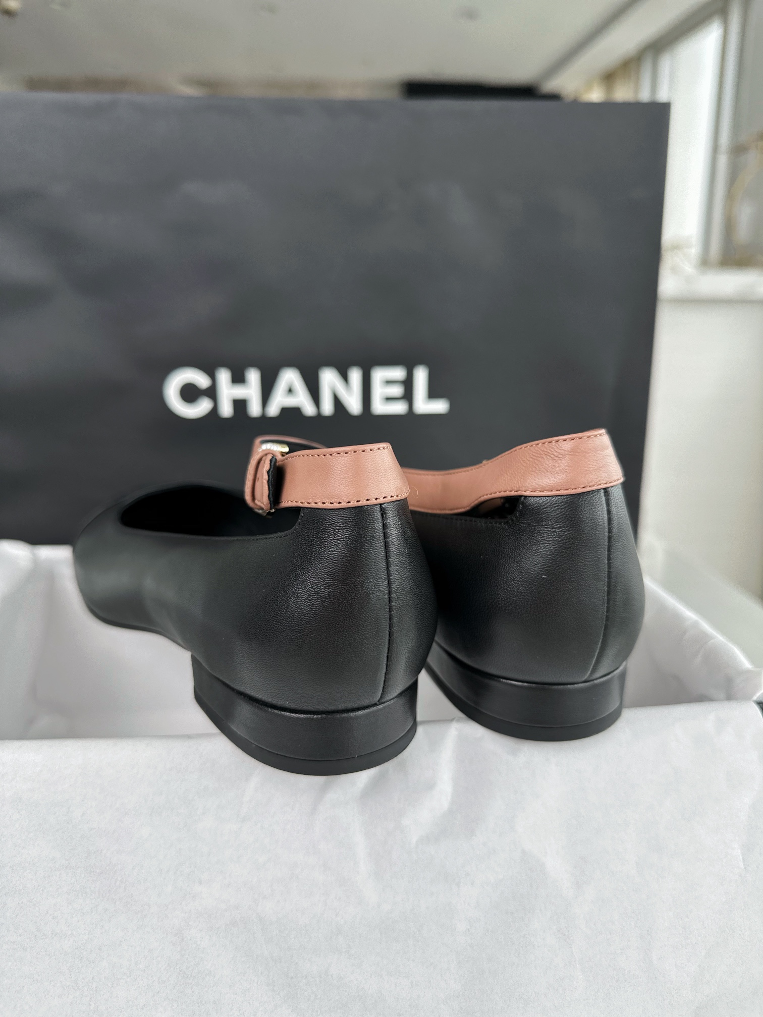 Chanel Color Block Mary Janes with Pearl Button -  Crafted Entirely from Italian 