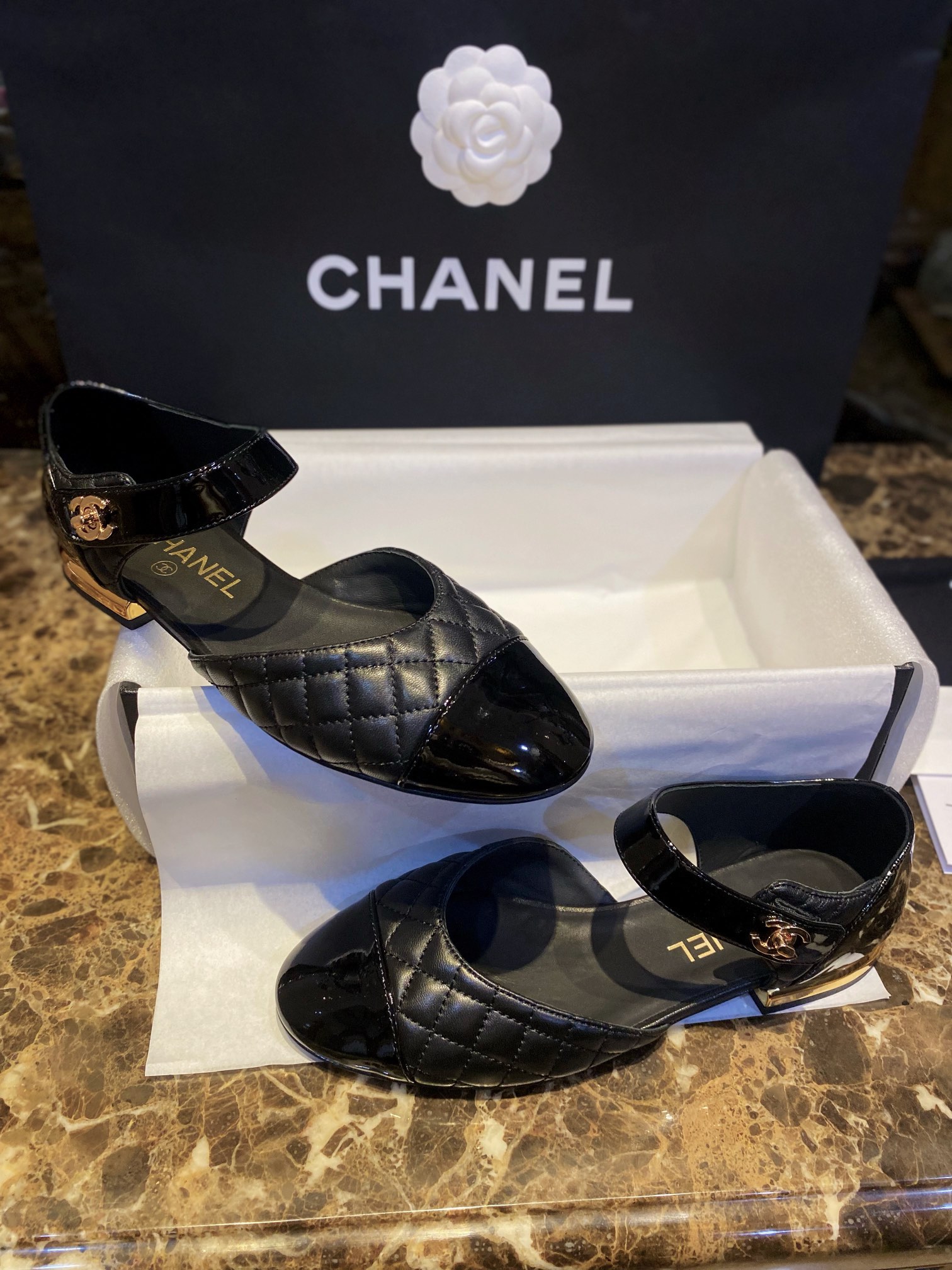 ChanelDiamond Checkered Black Mary Janes 