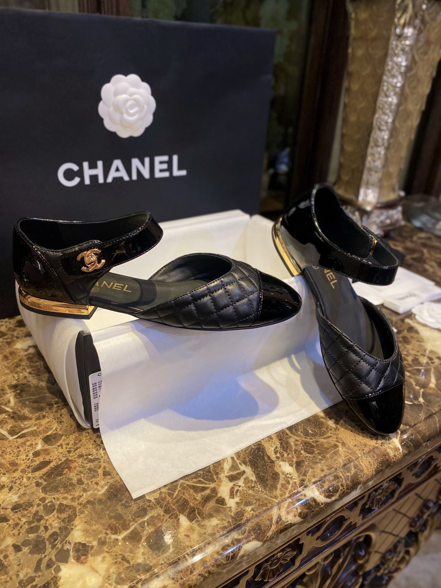 ChanelDiamond Checkered Black Mary Janes 