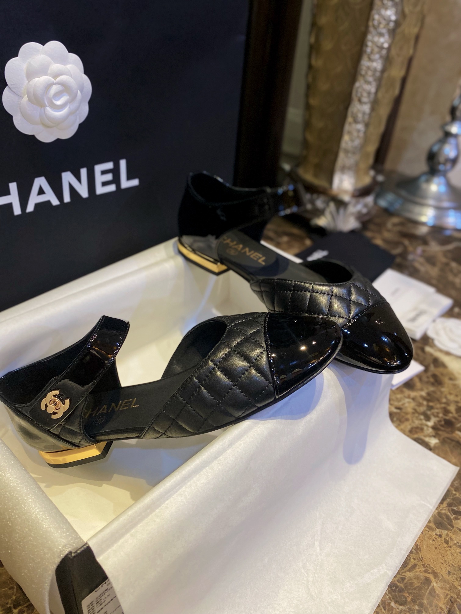 ChanelDiamond Checkered Black Mary Janes 