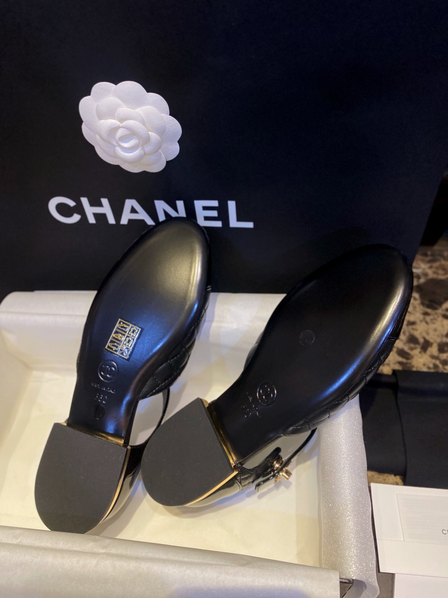 ChanelDiamond Checkered Black Mary Janes 