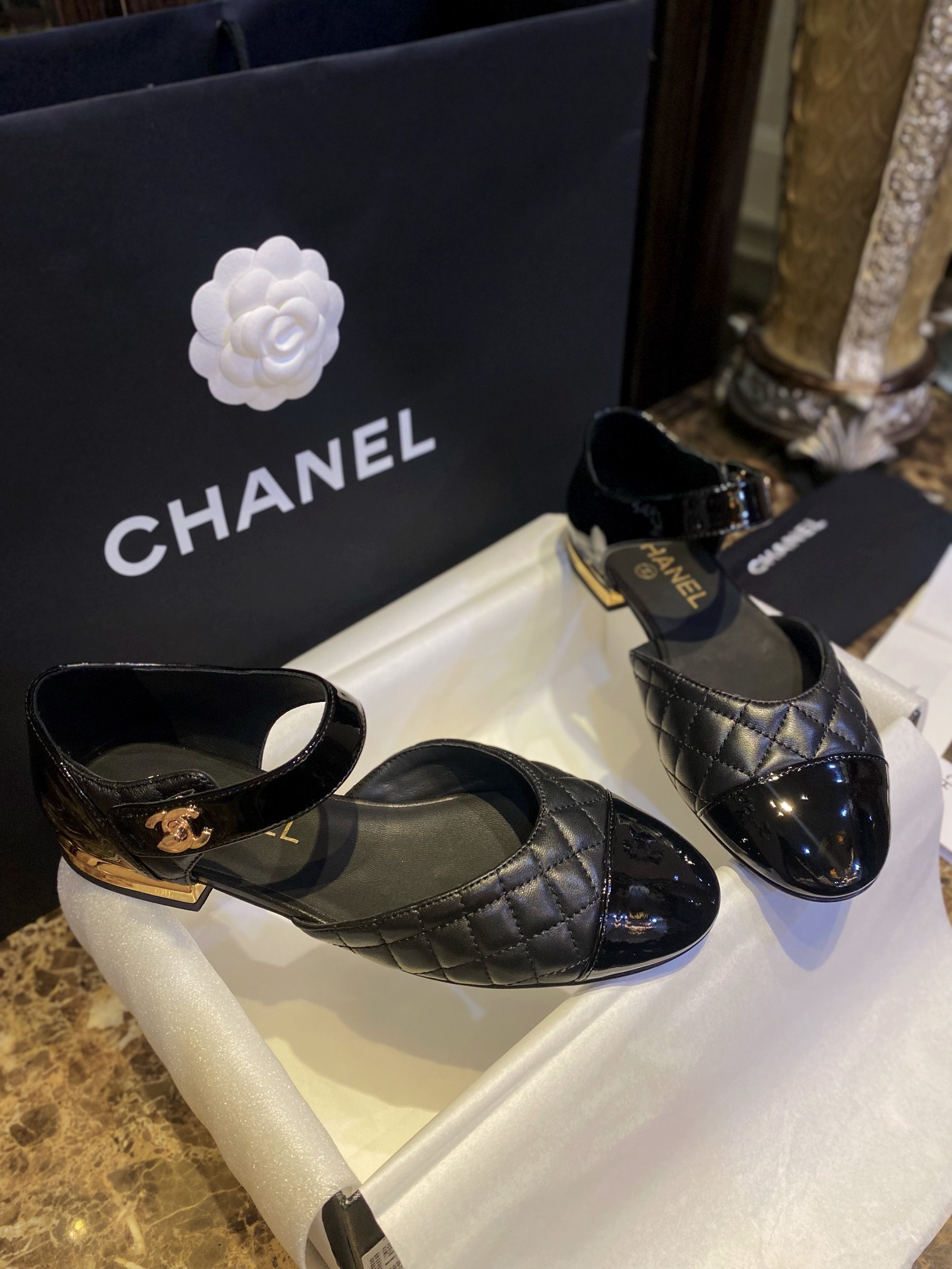 ChanelDiamond Checkered Black Mary Janes 