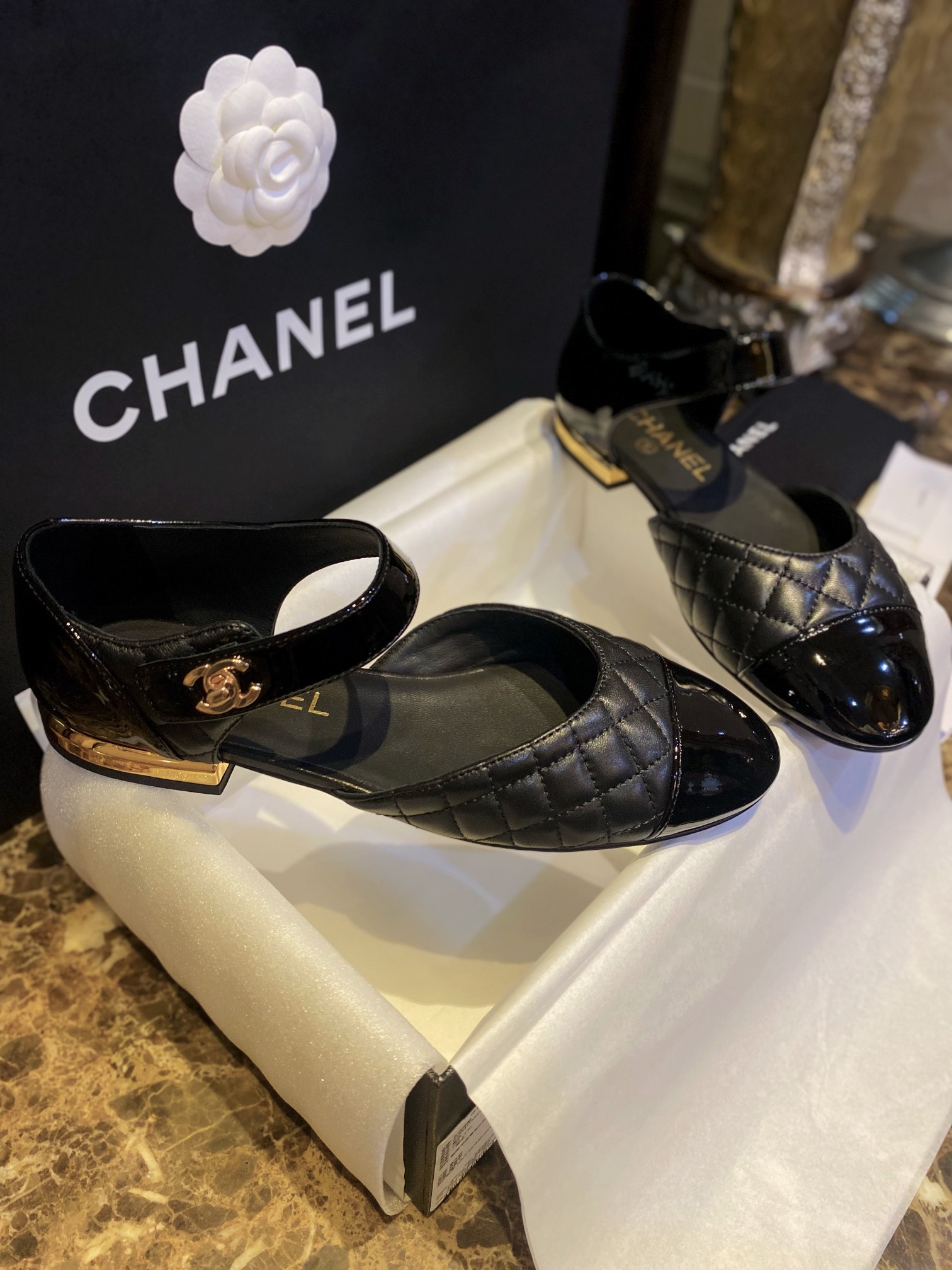 ChanelDiamond Checkered Black Mary Janes 