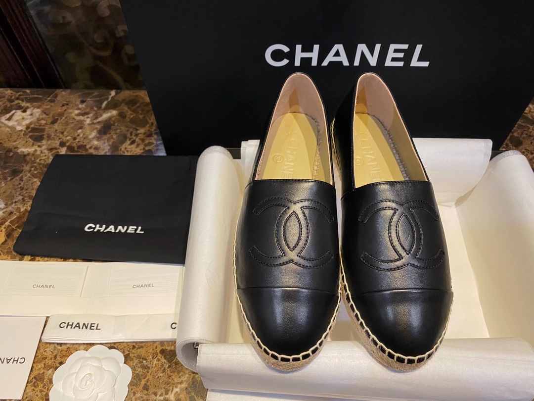 Chanel Black Sheepskin Espadrilles Shoes