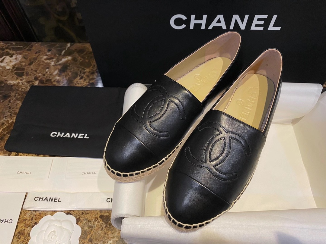 Chanel Black Sheepskin Espadrilles Shoes