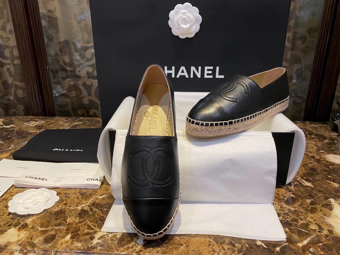 Chanel Black Sheepskin Espadrilles Shoes