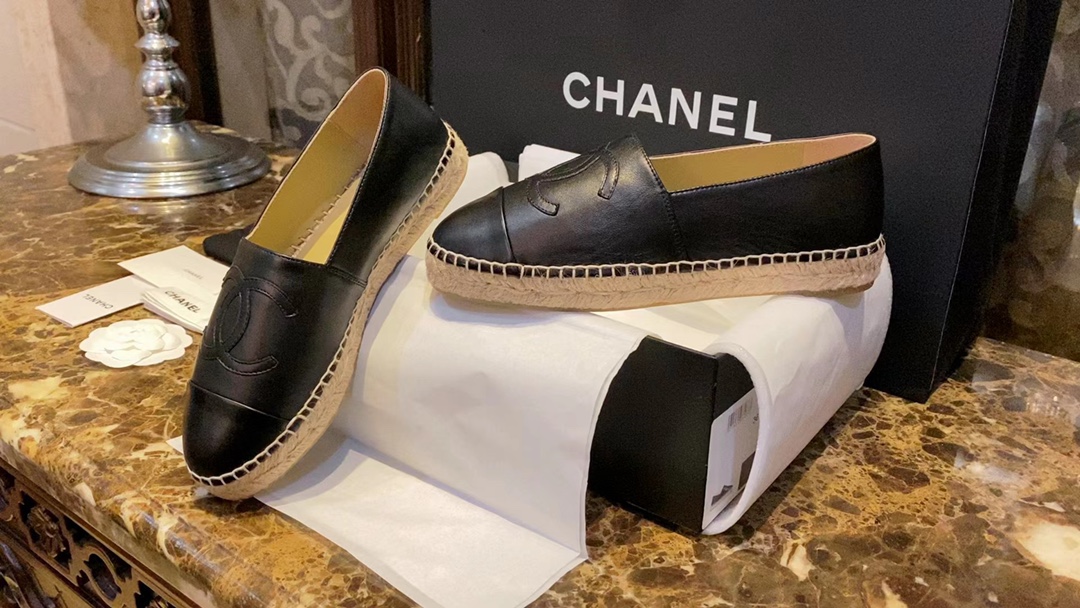 Chanel Black Sheepskin Espadrilles Shoes